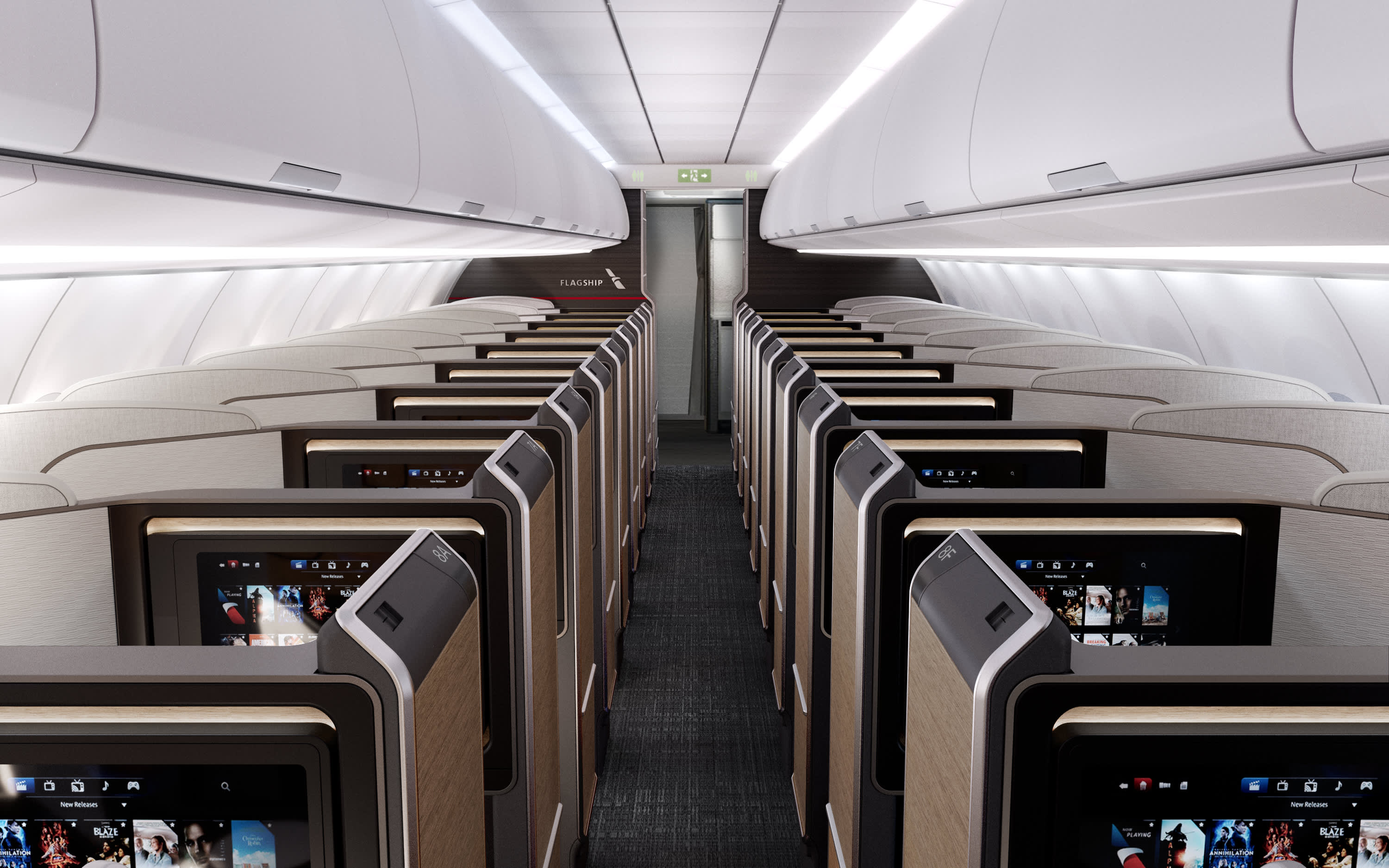 Rows of American Airlines' new Flagship Suites