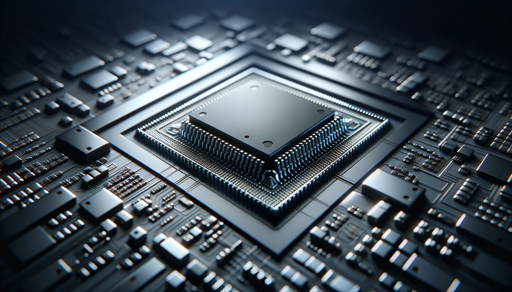 DALL·E 2024 01 19 03.45.57 A realistic and cinematic image focusing solely on a semiconductor. The image should capture the semiconductor in high detail showcasing its intricat