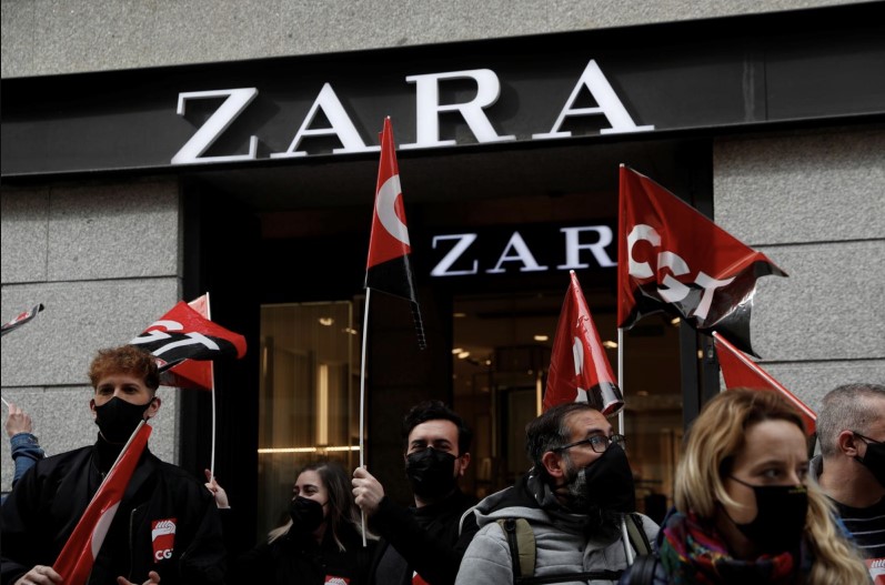 Workers of Zara Stage Protests Outside Spanish Stores Following Record Profits