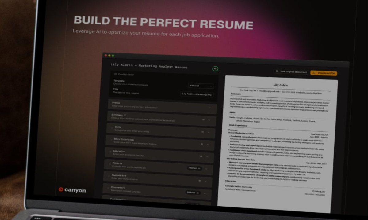 Canyon AI Resumé Builder Simplifies Job Hunting with Comprehensive Tools and Lifetime Access