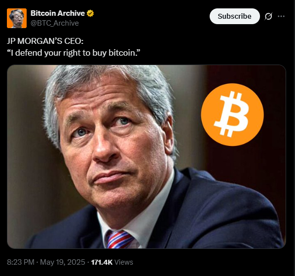 JP Morgan supporting Bitcoin,