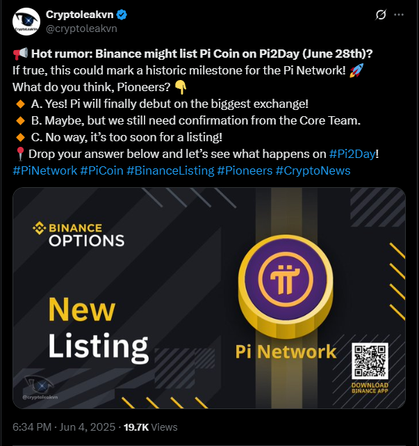 Binance listing rumors for Pi